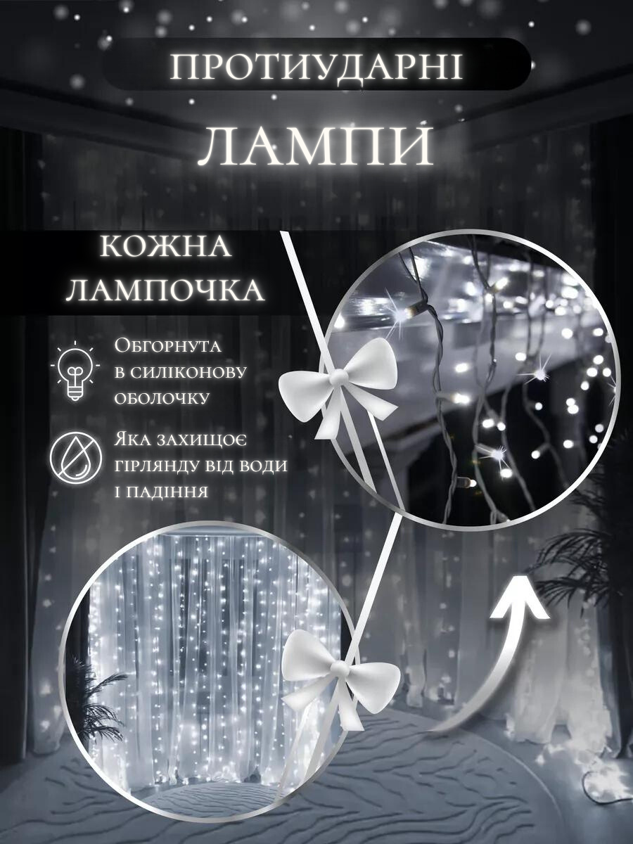 Штора-гирлянда на окно новогодняя светодиодная Белый холодный (30307092) - фото 2