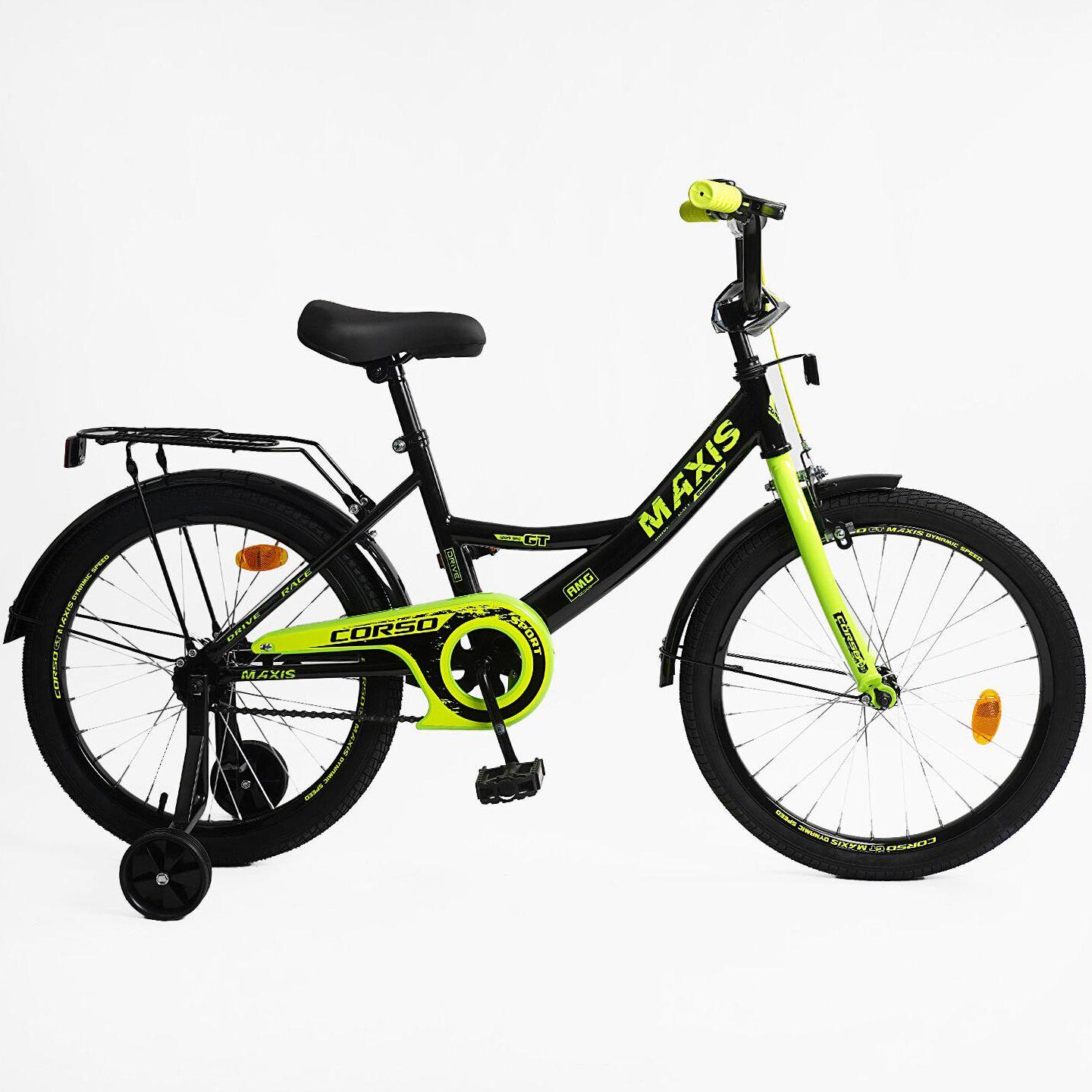 Велосипед двоколісний Corso MAXIS 20" дитячий з багажником Чорно-салатовий - фото 2 Велосипед двоколісний Corso MAXIS 20" дитячий з багажником Чорно-салатовий - фото 2
