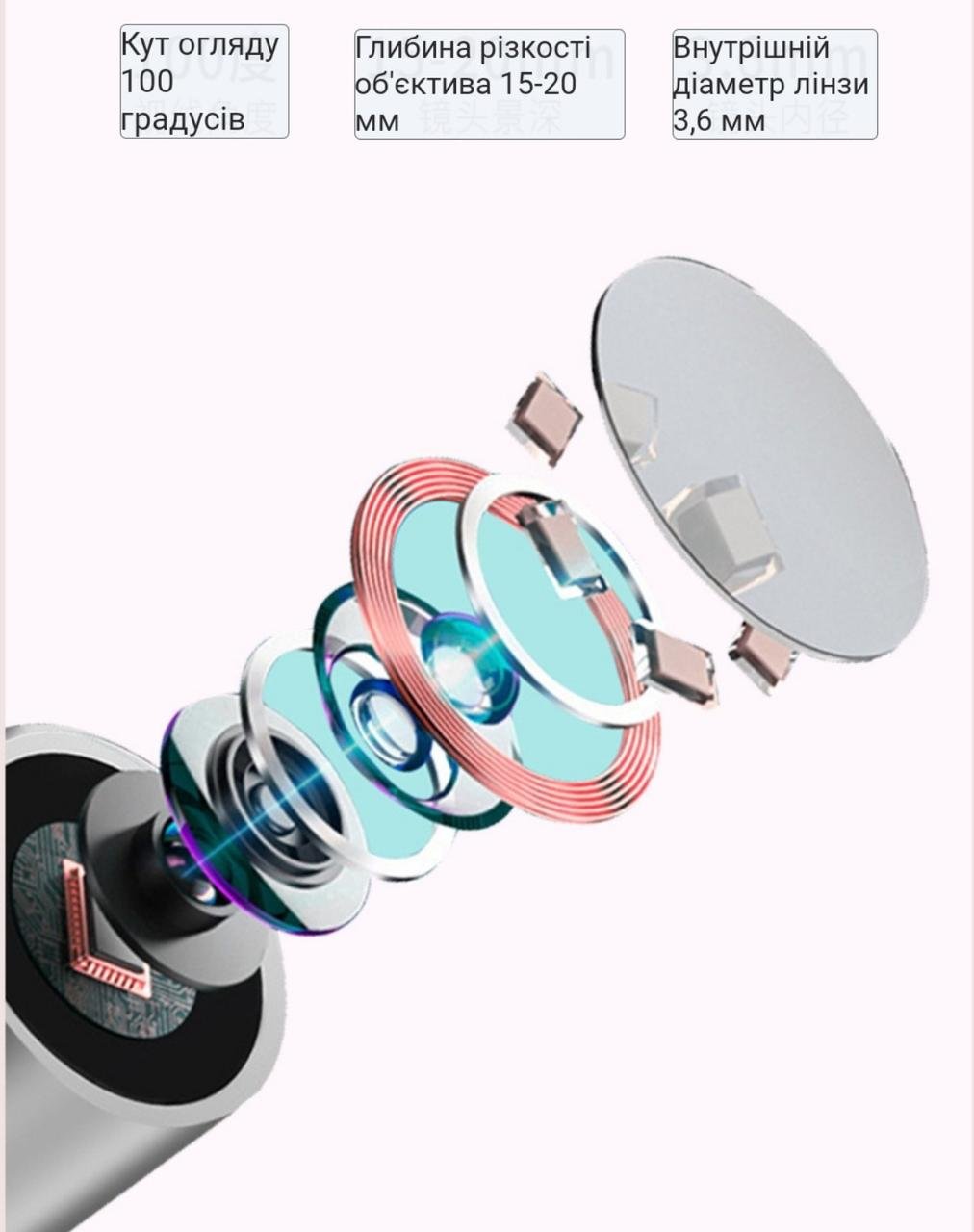 Отоскоп для телефона NE7 Wi-Fi HD 6 LED ламп 3,6 мм Чорний (2087295699) - фото 3