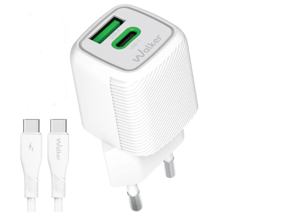 Адаптер Walker 2в1 GAN 30 W + Data Cable Type-C to Type-C White (WH-71)
