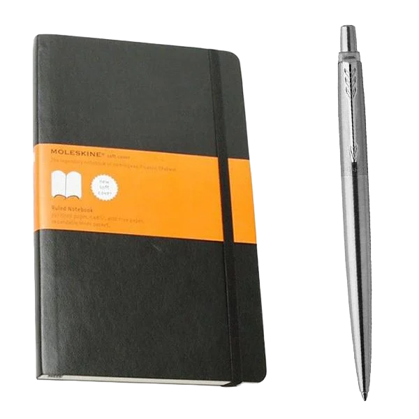 Комплект ручка шариковая Parker Jotter 17 SS и блокнот Moleskine Classic средний Черный (QP616)