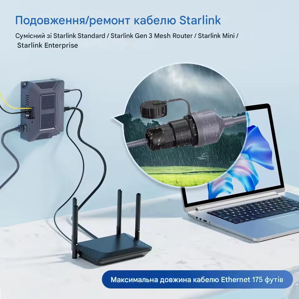 Подовжувач Ethernet Starlink V3 RJ45 водонепроникний Gen 3 CAT5E 1200 Mbps 2 шт. (2677070392) - фото 9 Подовжувач Ethernet Starlink V3 RJ45 водонепроникний Gen 3 CAT5E 1200 Mbps 2 шт. (2677070392) - фото 9
