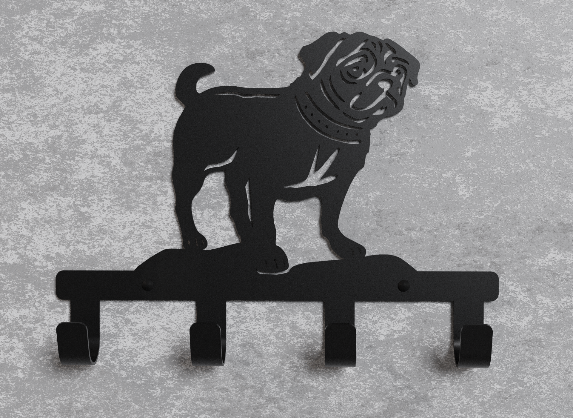 Вешалка настенная Loft-Craft Мопс из металла Черный (AM-008-bk)