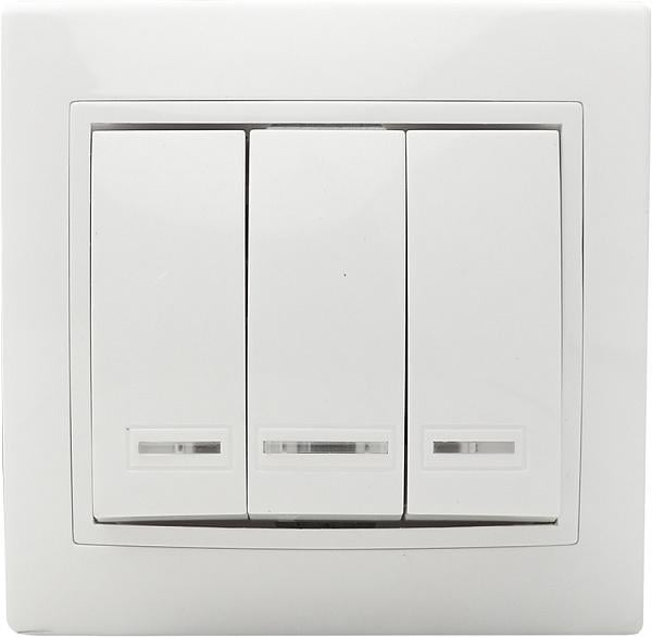 Выключатель АСКО-УКРЕМ FL 3-клавишный с подсветкой Белый (BBсб10-3-1-Fl-W)