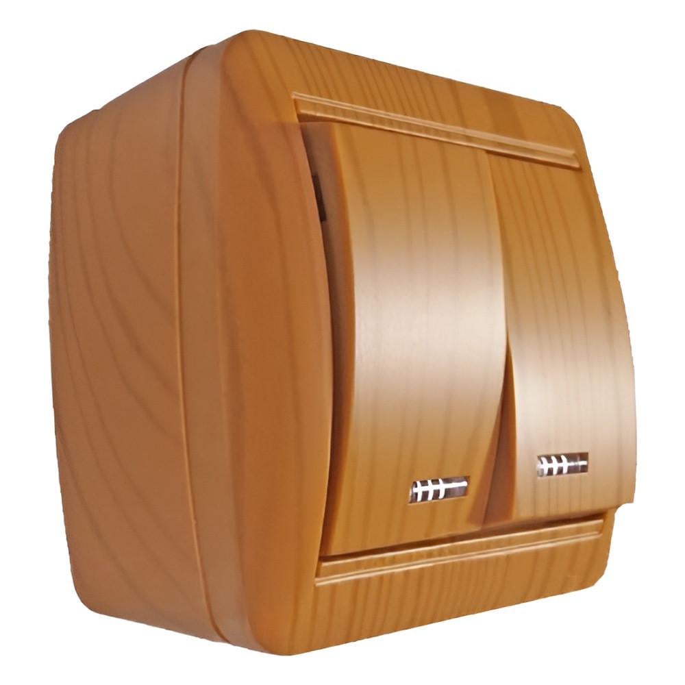 Выключатель накладной двухклавишный Lemanso Магнолия с подсветкой Ольха (LMR2110) Выключатель накладной двухклавишный Lemanso Магнолия с подсветкой Ольха (LMR2110)