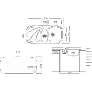 Мийка кухонна UKINOX WP 1000.500 15 GW 8K L полірована + кошик - фото 2