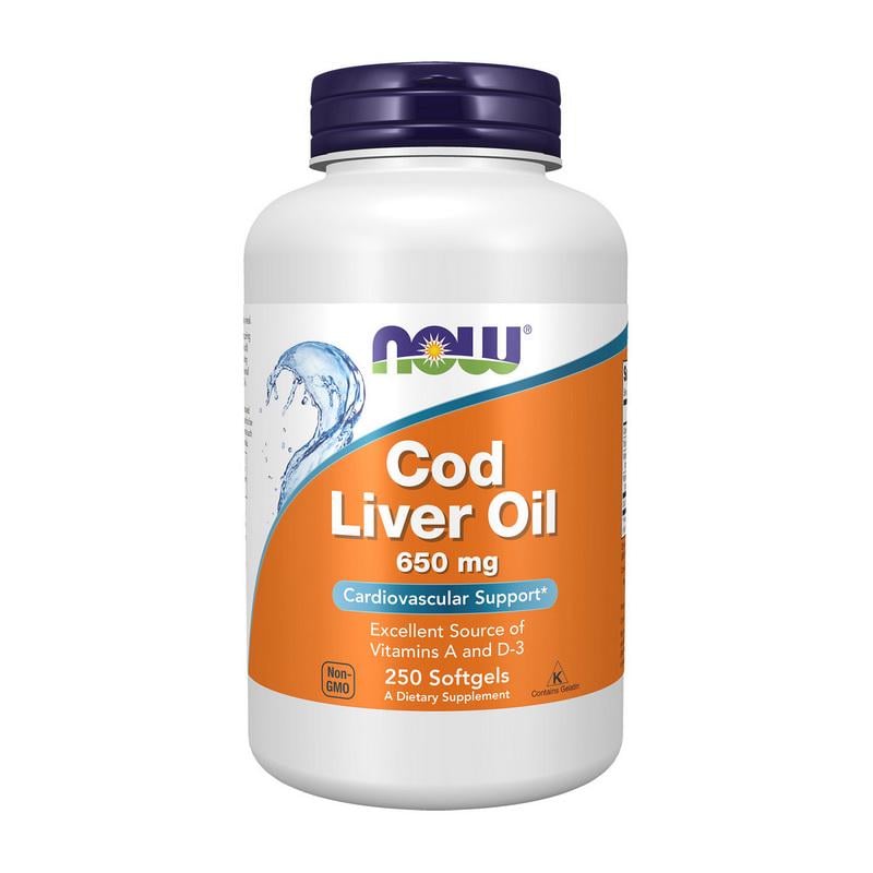 Жир печінки тріски з вітамінами A і D NOW Cod Liver Oil 250 м'яких капс.