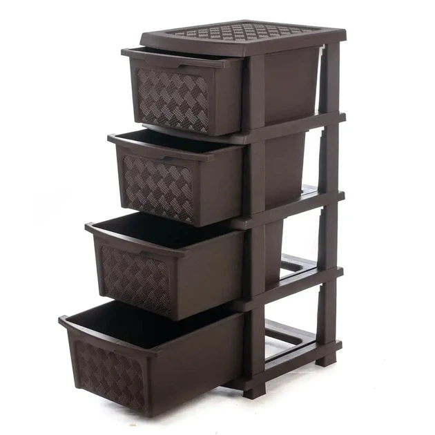 Комод для хранения 5 ярусов с ящиками и ручками пластиковый Коричневый (147-46-10384) Комод для хранения 5 ярусов с ящиками и ручками пластиковый Коричневый (147-46-10384)