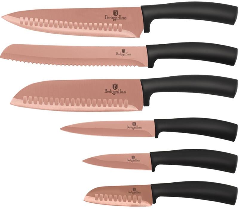Набір кухонних ножів Berlinger Haus Rose Gold з антипригарним титановим покриттям 6 пр. (BH-2386)