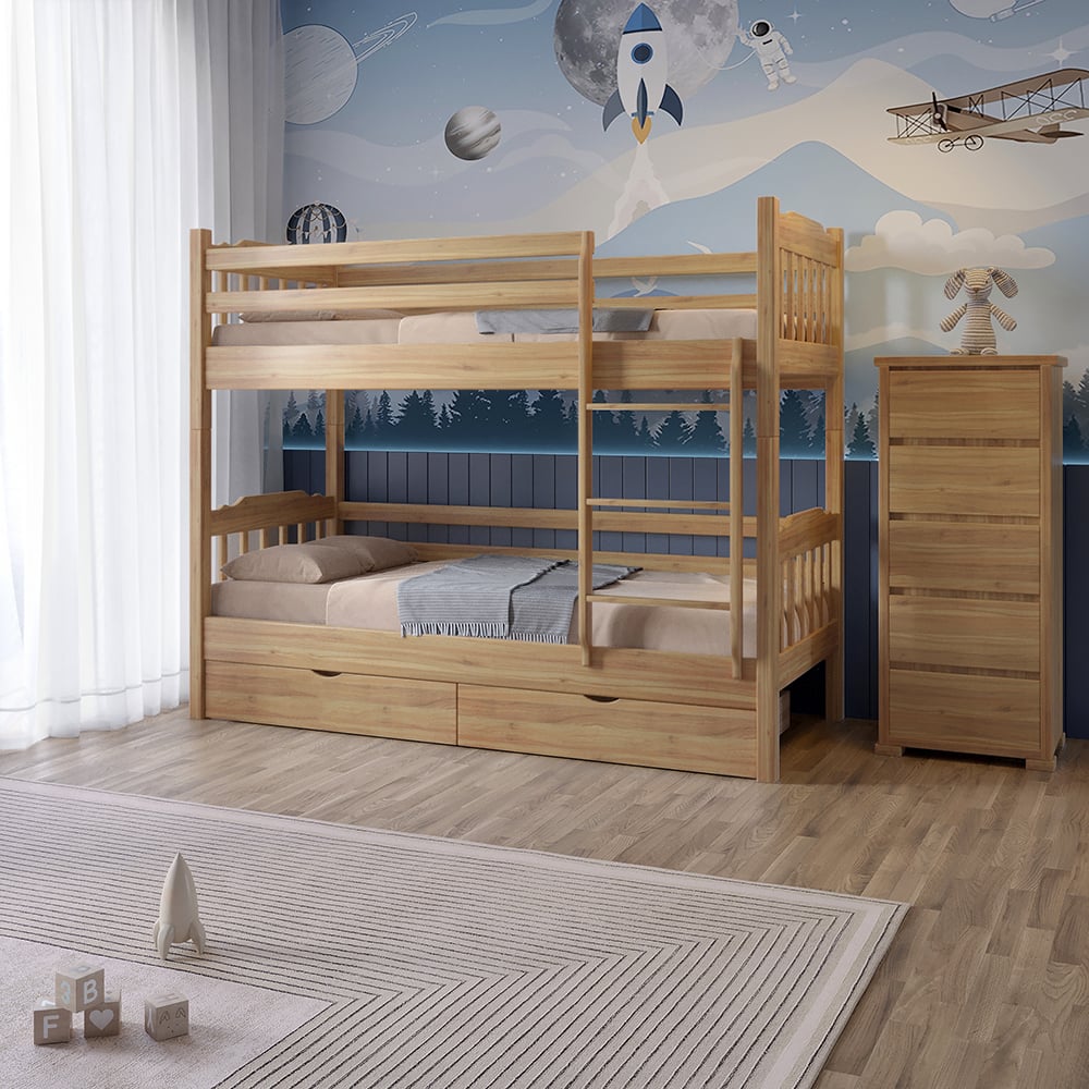 Кровать двухъярусная деревянная Mebigrand Бай-Бай 90x200 см Орех светлый (MBG-2404)