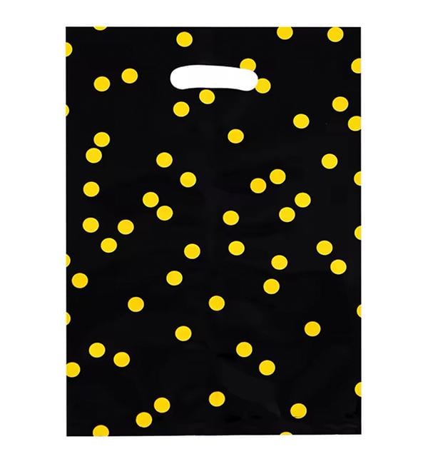 Пакеты подарочные для конфет Золотой горох на черном 25x17 см 10 шт. (56486)