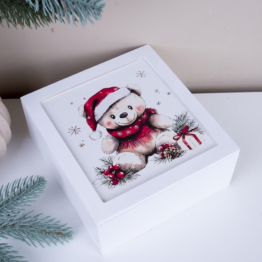 Шкатулка новогодняя с мишкой 17 см (3568-18)