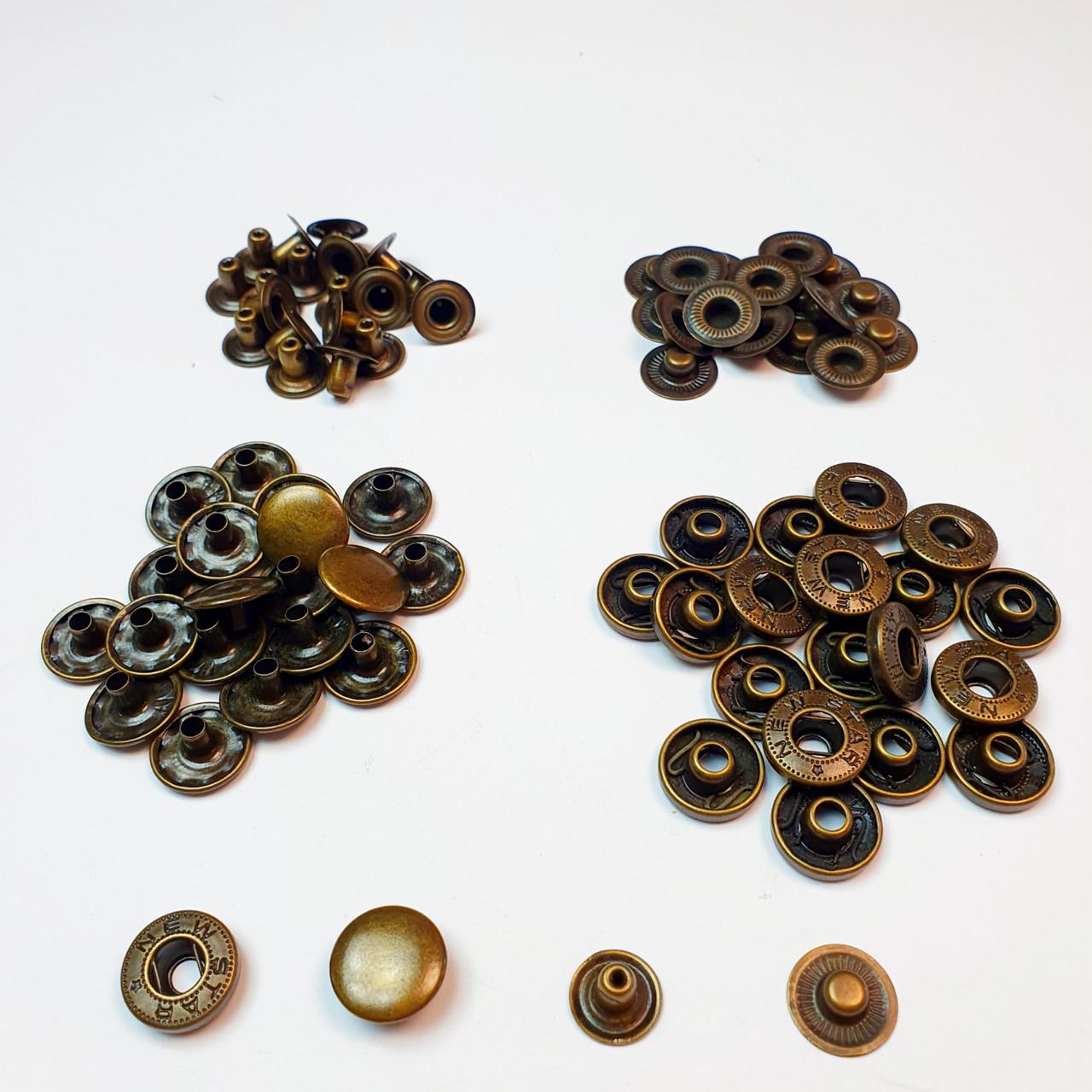 Кнопка металева Strong Alfa 15 мм 10 шт. Антик