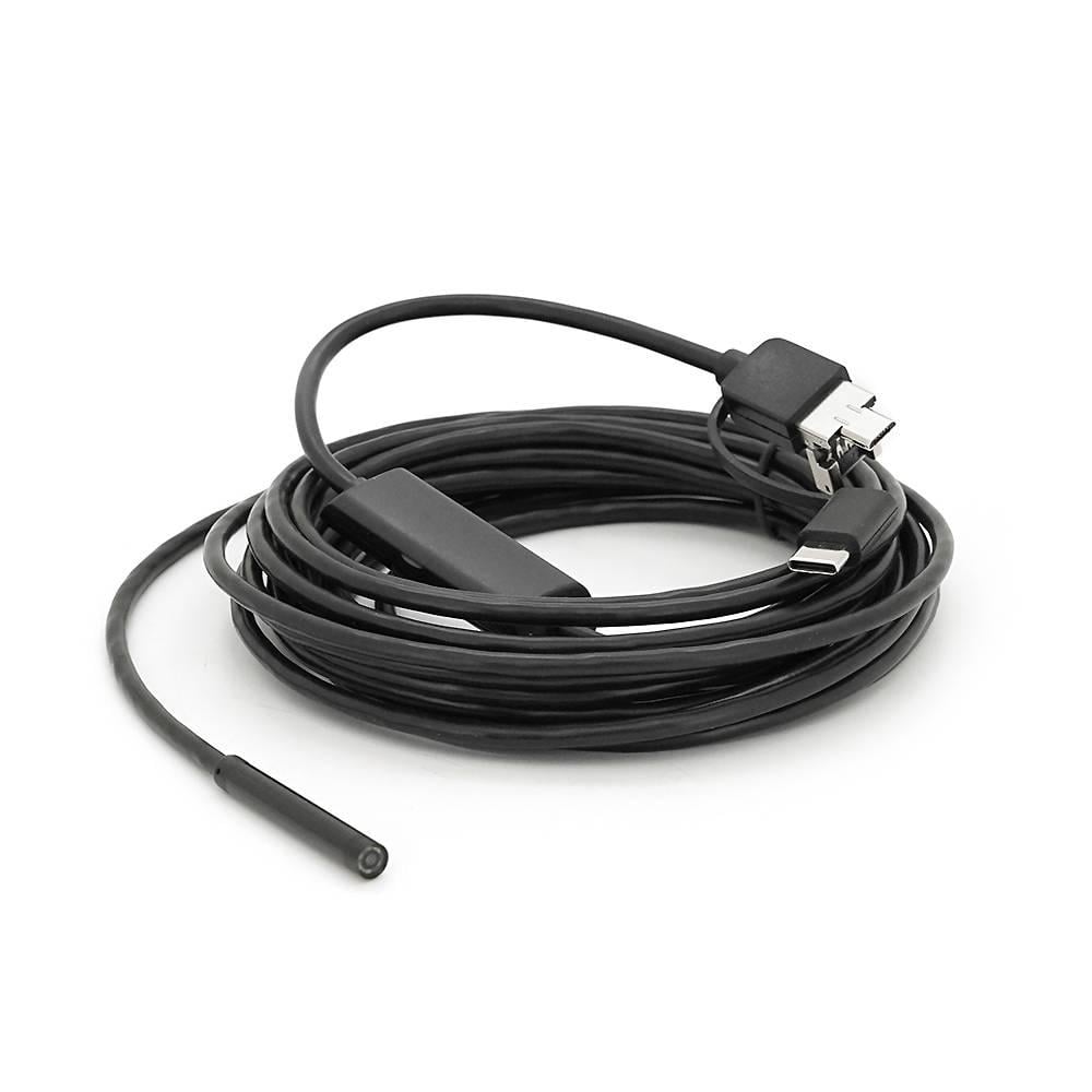 Ендоскоп 3в1 USB+MicroUSB/Type-C для смартфона/ПК камера 5,5 мм м'який кабель 5 м з LED-підсвічуванням IP67