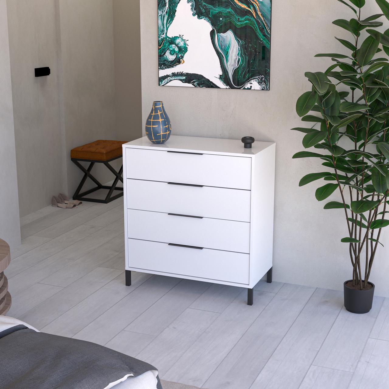 Комод для одежды 4 выдвижных ящика 80х87х40 см Белый (Jersie)