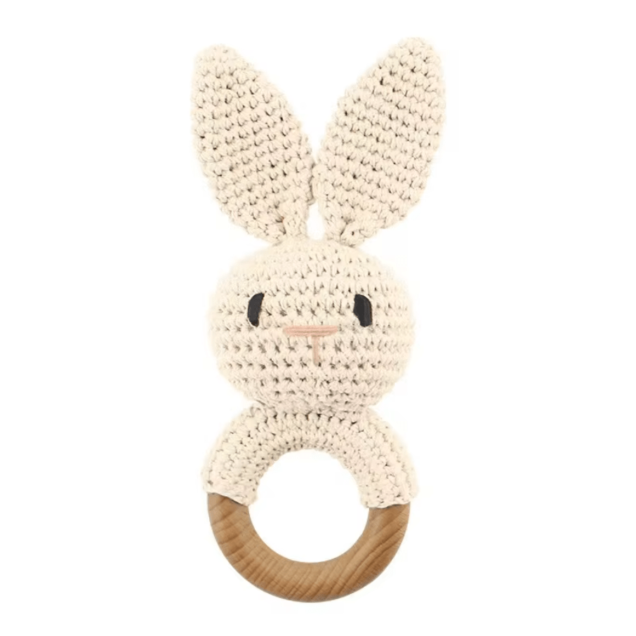 Прорезыватель-погремушка вязаный Зайка Молочный (143692-1)