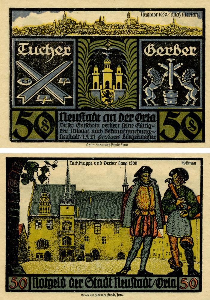 Коллекционная банкнота Германия Нотгельд 50 пфеннигов 1921 F-VF Нойштадт Разновидность 4 (Б18786)