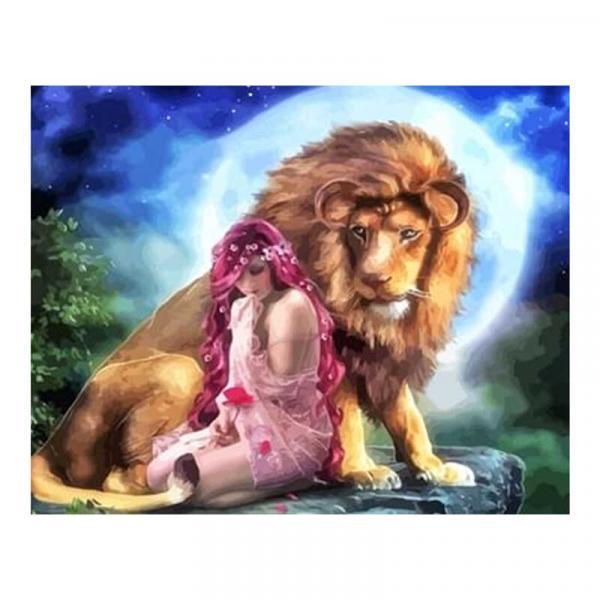 Алмазная мозаика TK Group Девушка и лев 40х30 см с рамкой в коробке (GB74721-mt)