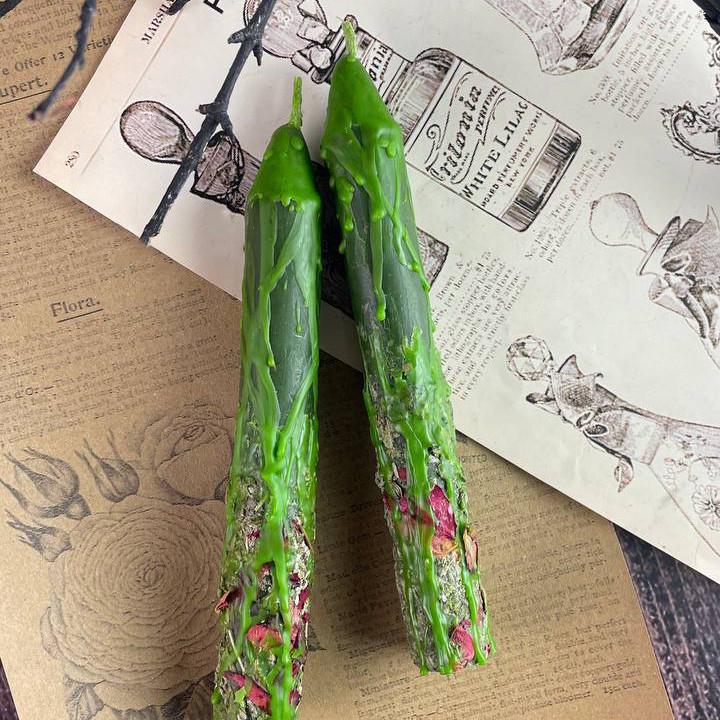 Свеча восковая с травами 2 шт. Зеленый (1458)