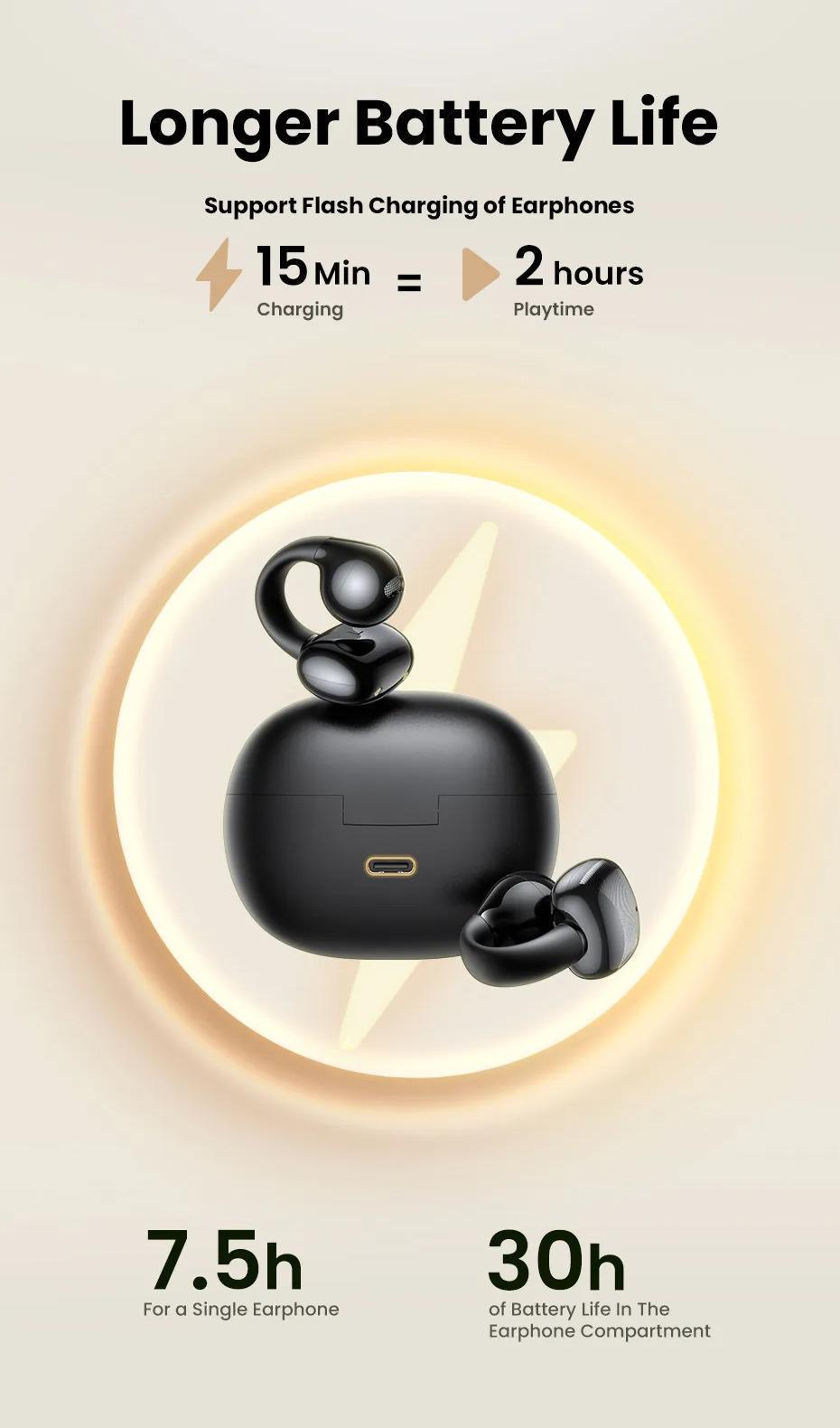 Навушники бездротові UGREEN HiTune S3 Bluetooth 5.4 IPX5 відкритого типу до 30 годин и Чорний (45785) - фото 16 Навушники бездротові UGREEN HiTune S3 Bluetooth 5.4 IPX5 відкритого типу до 30 годин и Чорний (45785) - фото 16