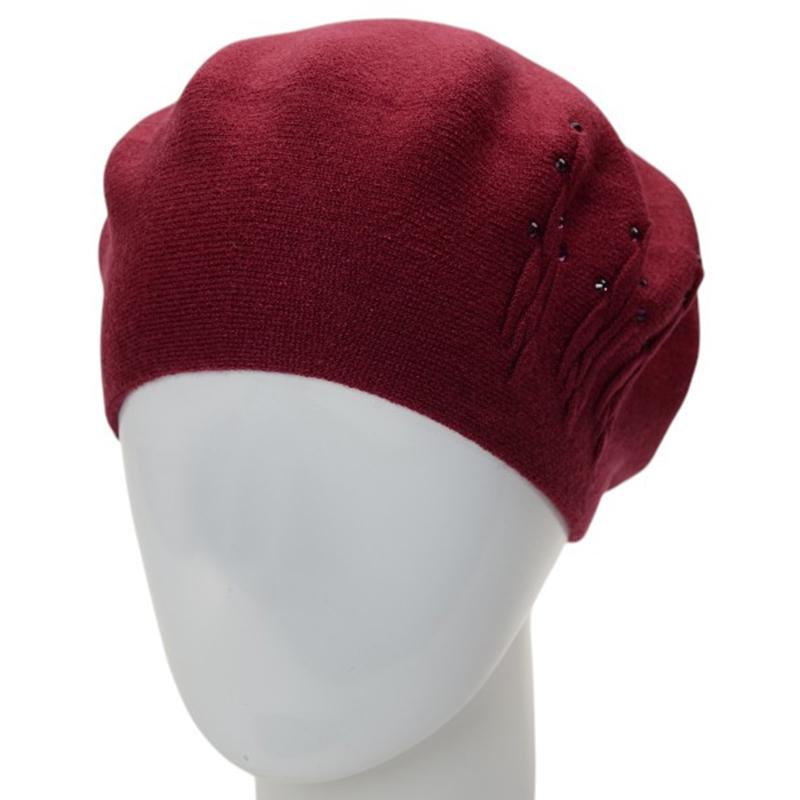 Берет женский двойной Novita Перо вискозный L/57-58 Бордовый (276167)