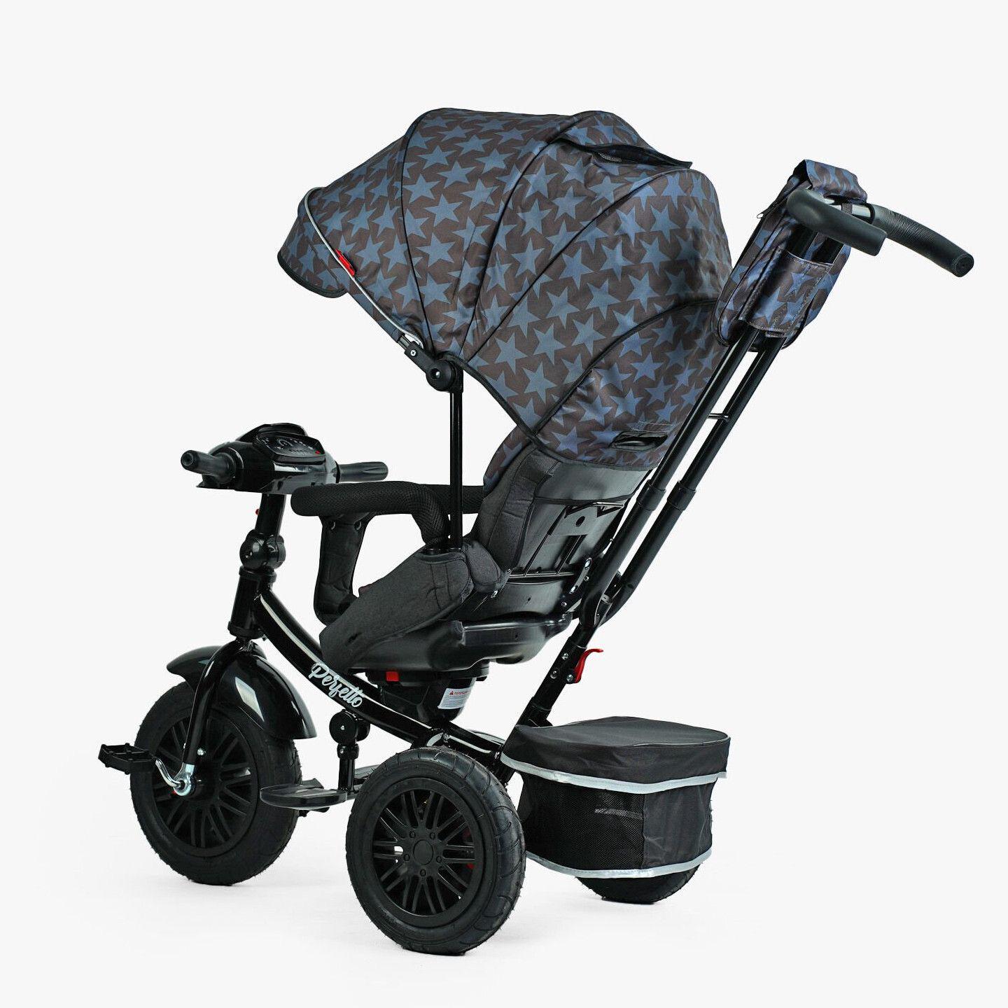 Велосипед дитячий триколісний Best Trike Perfetto 8066 надувні колеса музична панель з USB та батьківською ручкою Чорно-синій (107-10) - фото 3