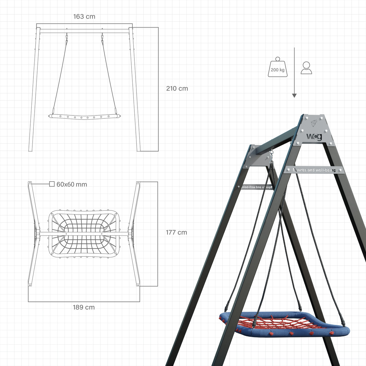Гойдалка дитяча одномісна WCG Play Frame Гніздо лелека каркас 1 Elite 60х60 см (EPF-1-421-1) - фото 8 Гойдалка дитяча одномісна WCG Play Frame Гніздо лелека каркас 1 Elite 60х60 см (EPF-1-421-1) - фото 8