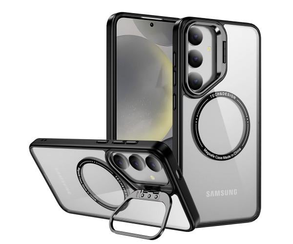 Чехол-накладка Armor Clear Kickstand для Samsung Galaxy S24 FE с магнитным кольцом Черный