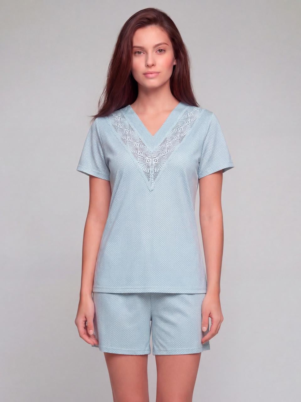 Пижама женская Roksana футболка/шорты хлопковая в горошек 5XL Голубой (1956/16328)