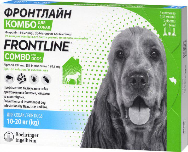 Краплі Frontline Combo від бліх та кліщів для собак M 10-20 кг 3 піпетки (1427082931)