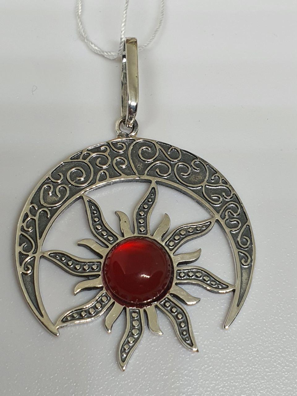 Кулон срібний оберіг Сонце в лунниці з камінням сердолік 925 проби (2784034395) - фото 6