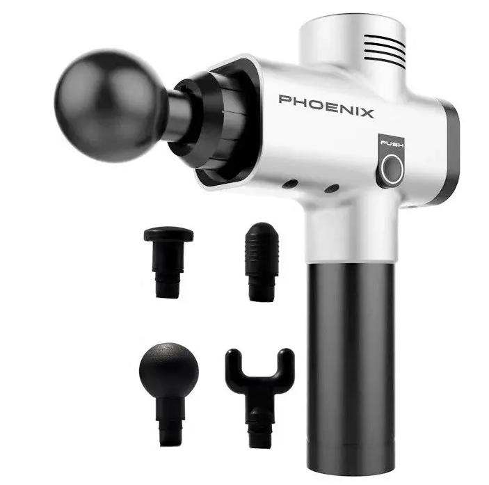 Пистолет массажный сенсорный Phoenix A2 4 насадки 1500 mAh Серый - фото 2