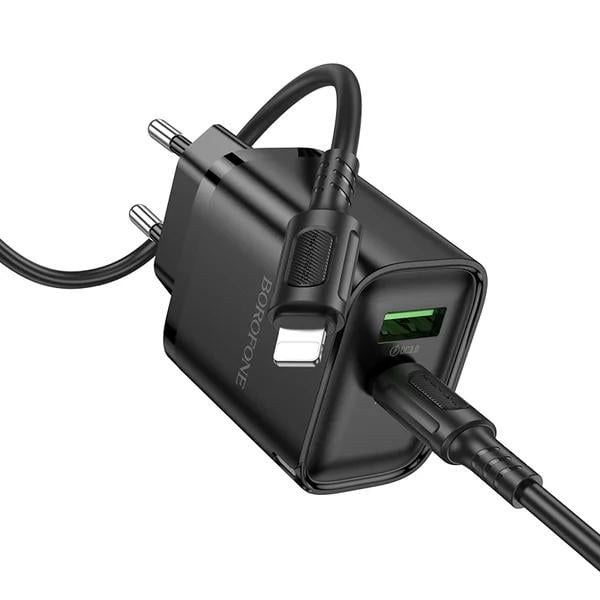 Зарядний пристрій мережевий Borofone BA83A Flare Star 20W USB-C/USB-A з кабелем Lightning 1 м Black (6941991117350)