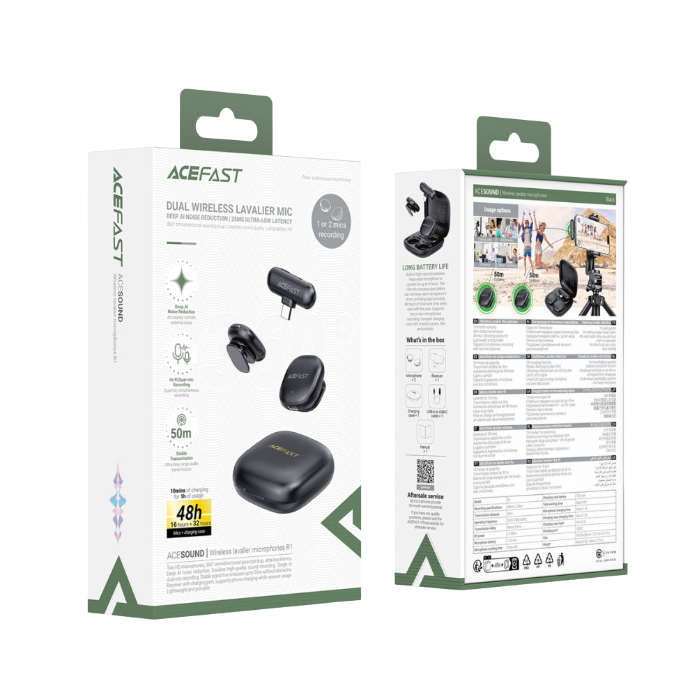 Мікрофон петличний бездротовий Acefast Type-C подвійний з шумопоглинанням (R1) - фото 13