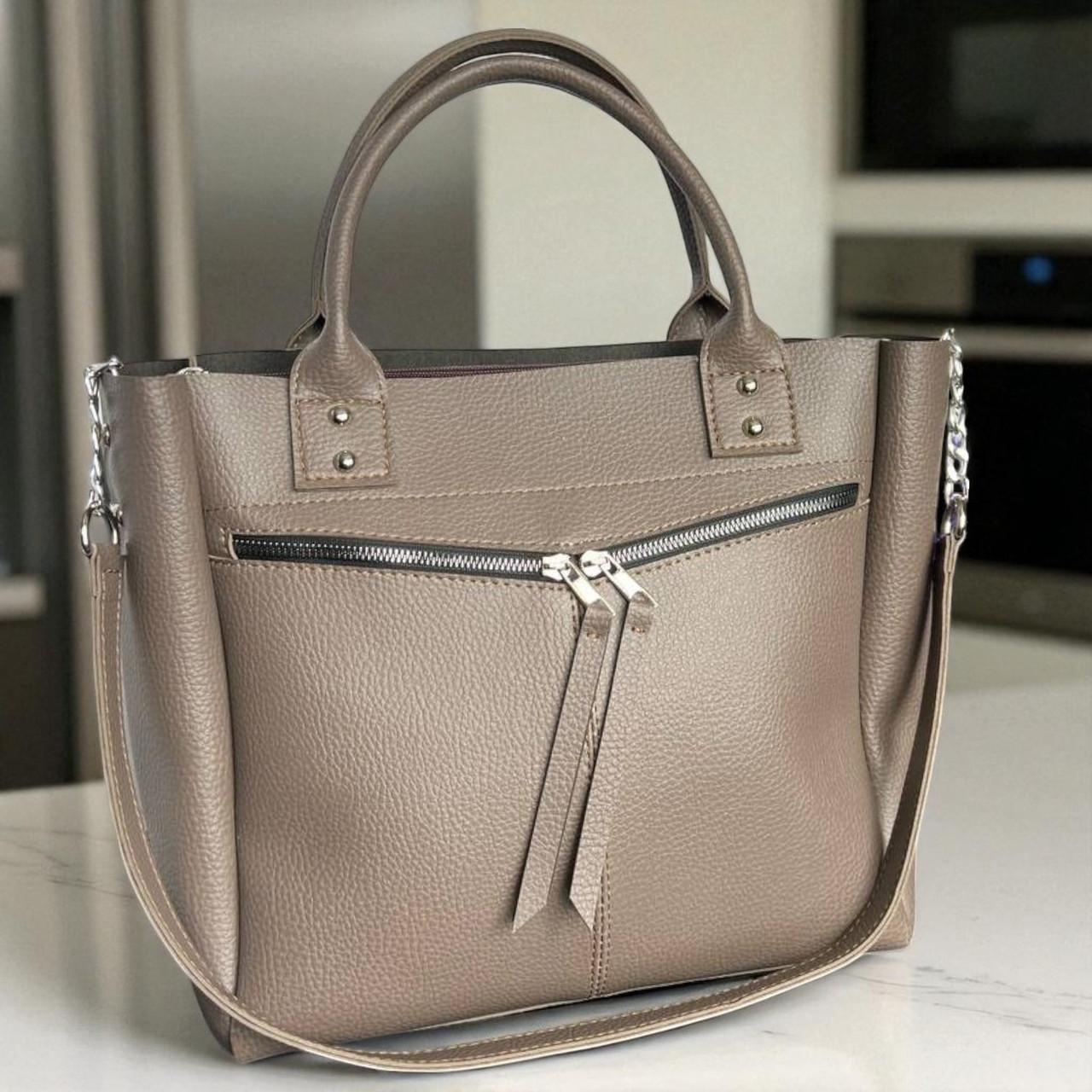 Сумка женская современная городская экокожа 30-37х29х14 см Капучино