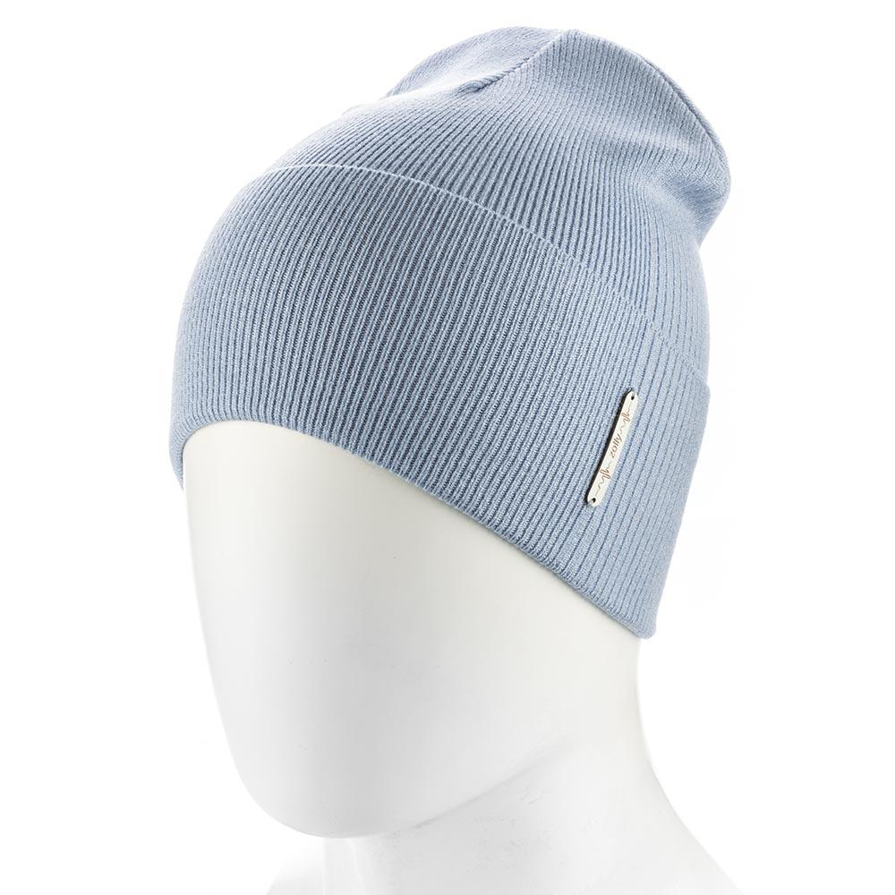 Шапка бини ZOLLY ZH251 из вискозы одинарная с отворотом в рубчик Деним