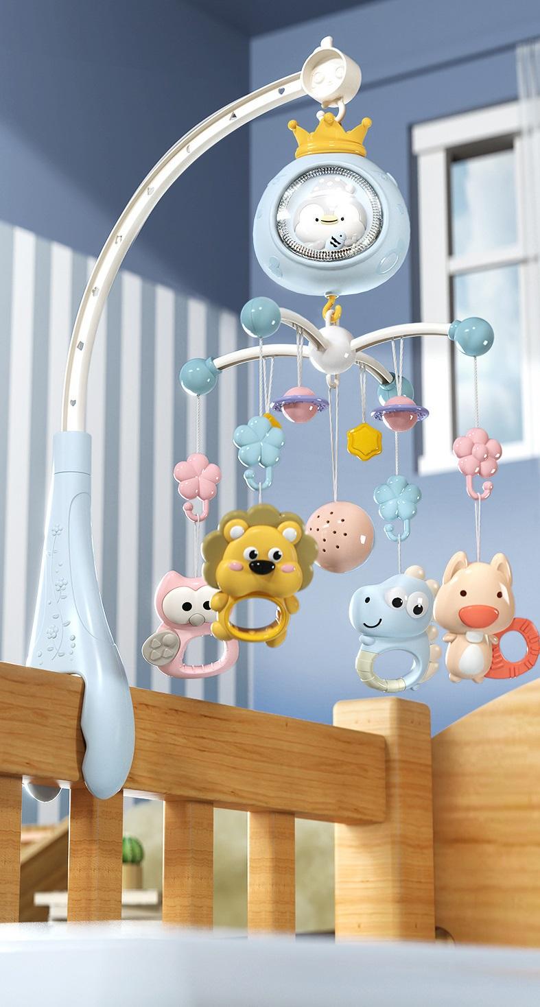 Мобіль музичний 3в1 з нічником проектором і пультом управління Блакитний - фото 2