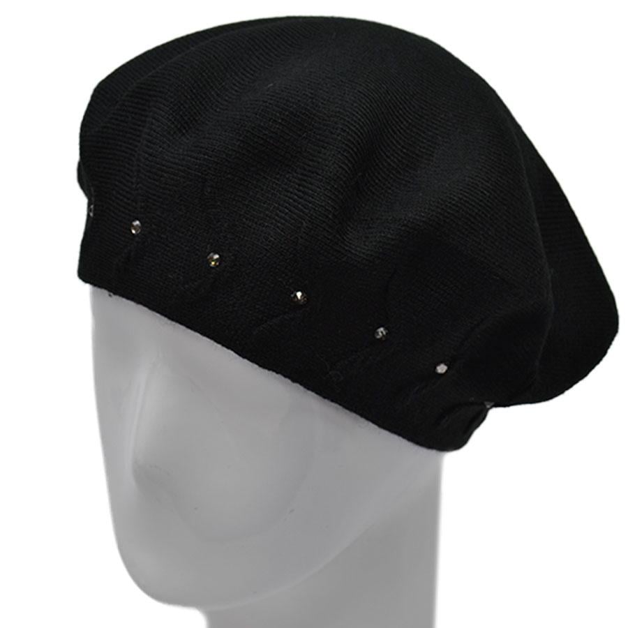 Берет женский Lirus Мятный двойной не большой тонкой вязки со стразами L/57-58 Черный