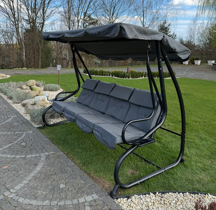 Садова гойдалка-диван Garden Prestige з навісом/матрацом/подушками/підголовниками/підставками для напоїв Сірий (14994)