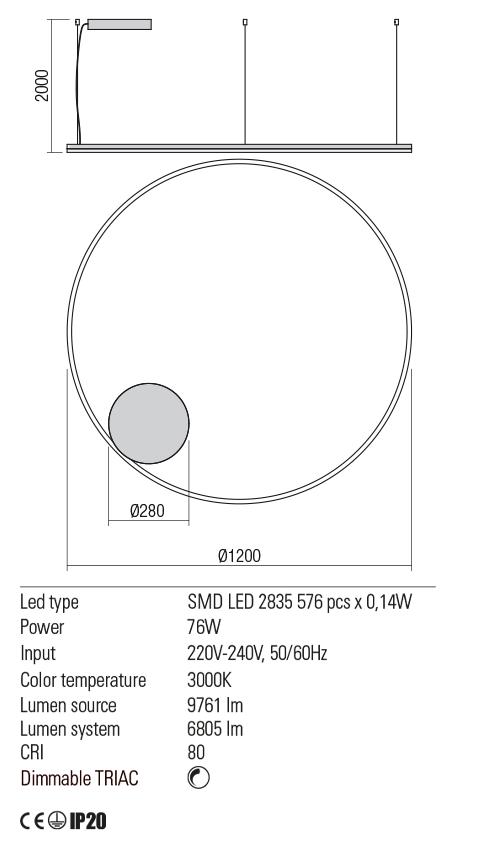 Підвісний світильник Redo ORBIT SU LED 84W 3000K D1200 4.1.2 Sand Black (01-1951) - фото 3