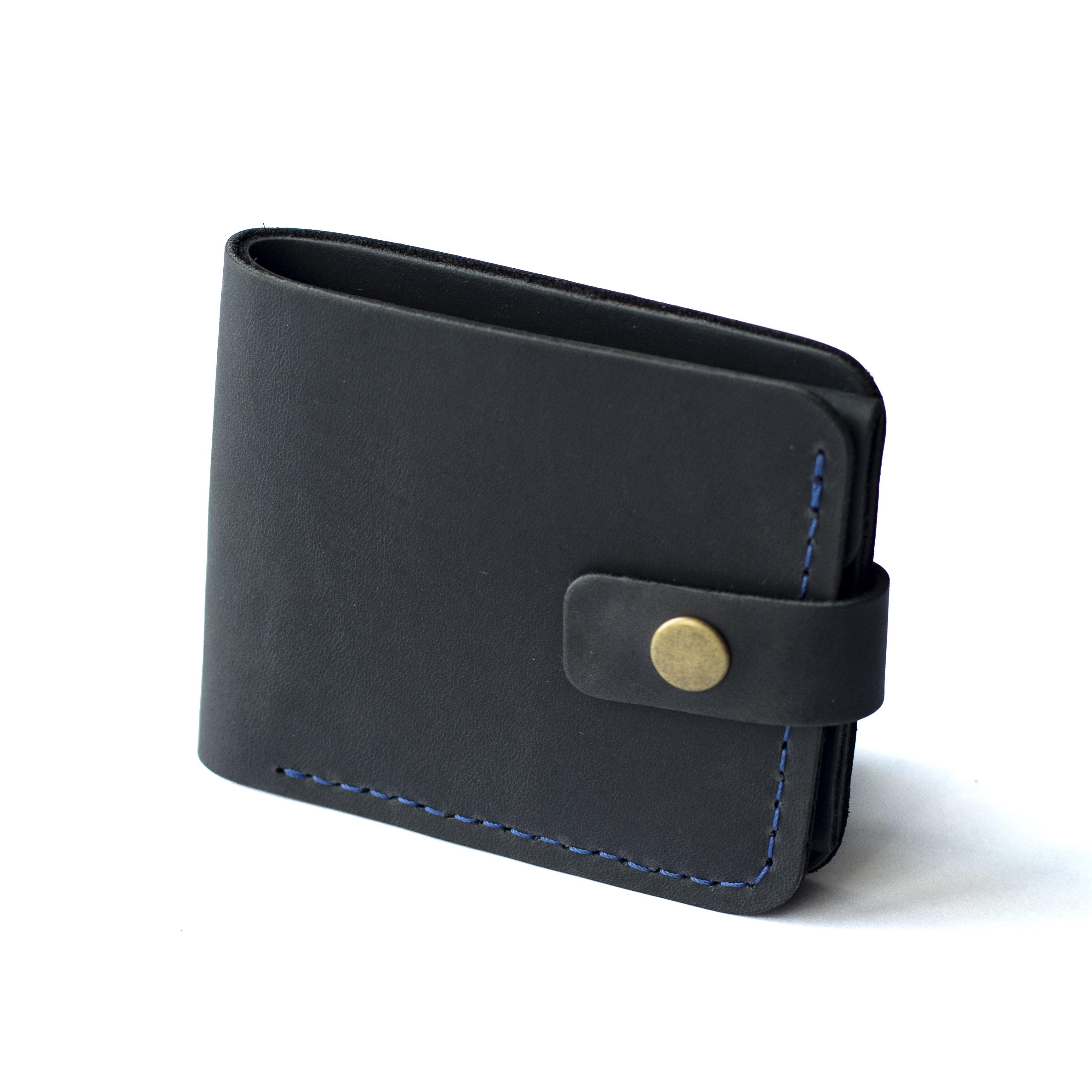 Кошелек с монетницей Comfort из натуральной телячьей кожи на кнопке Синий (15371489)