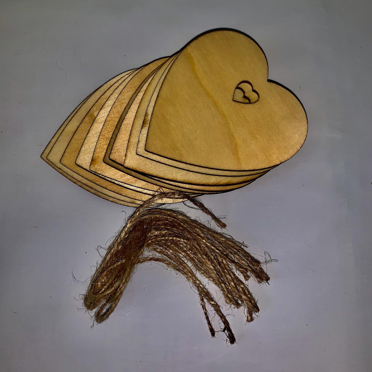 Набор деревянных украшений на елку Сердце с веревками 10 шт. (23705444) - фото 5