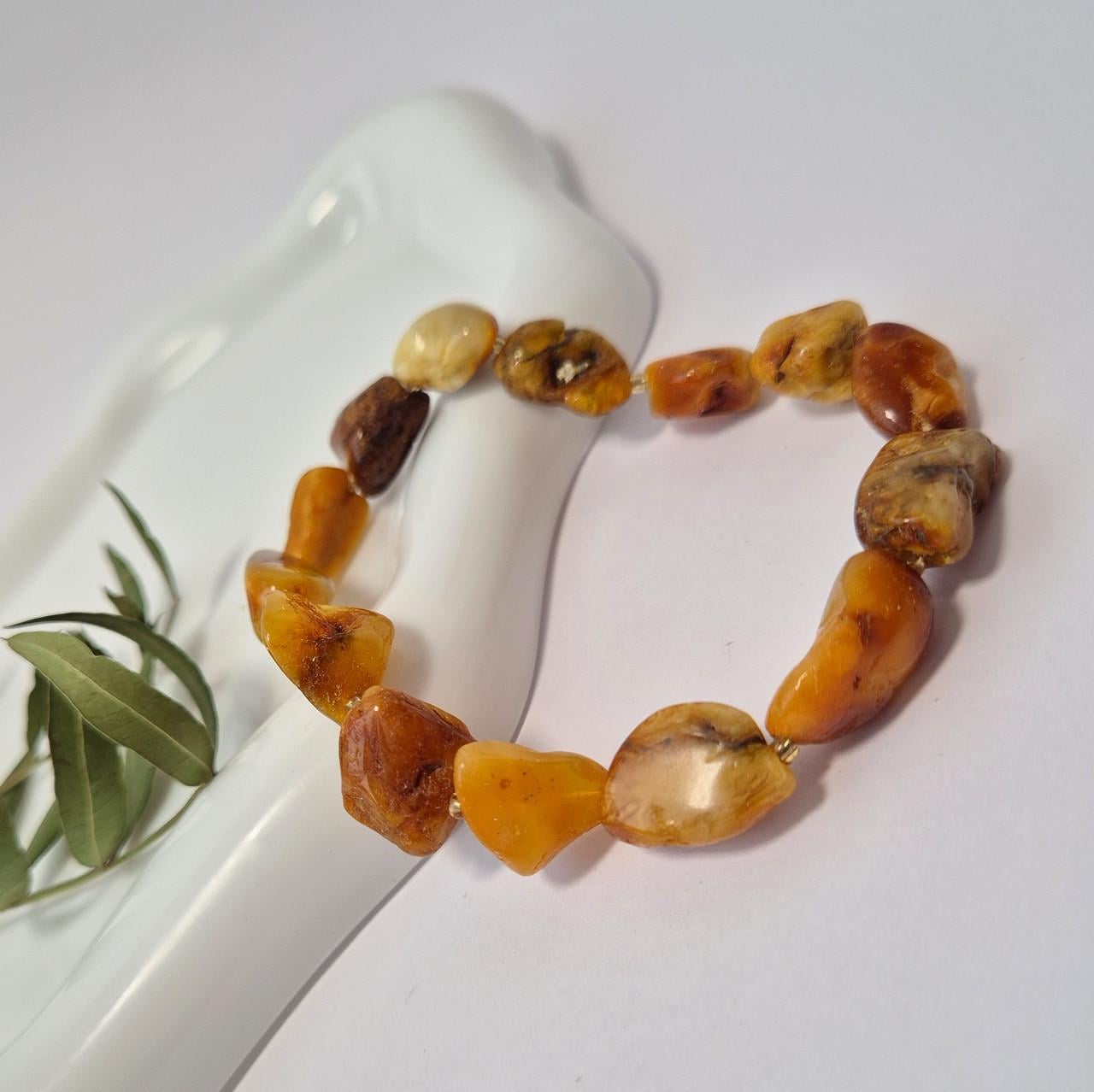 Браслет из натурального Янтаря лечебный необработанный 19-20 см Коричневый (бр19/150жкор)