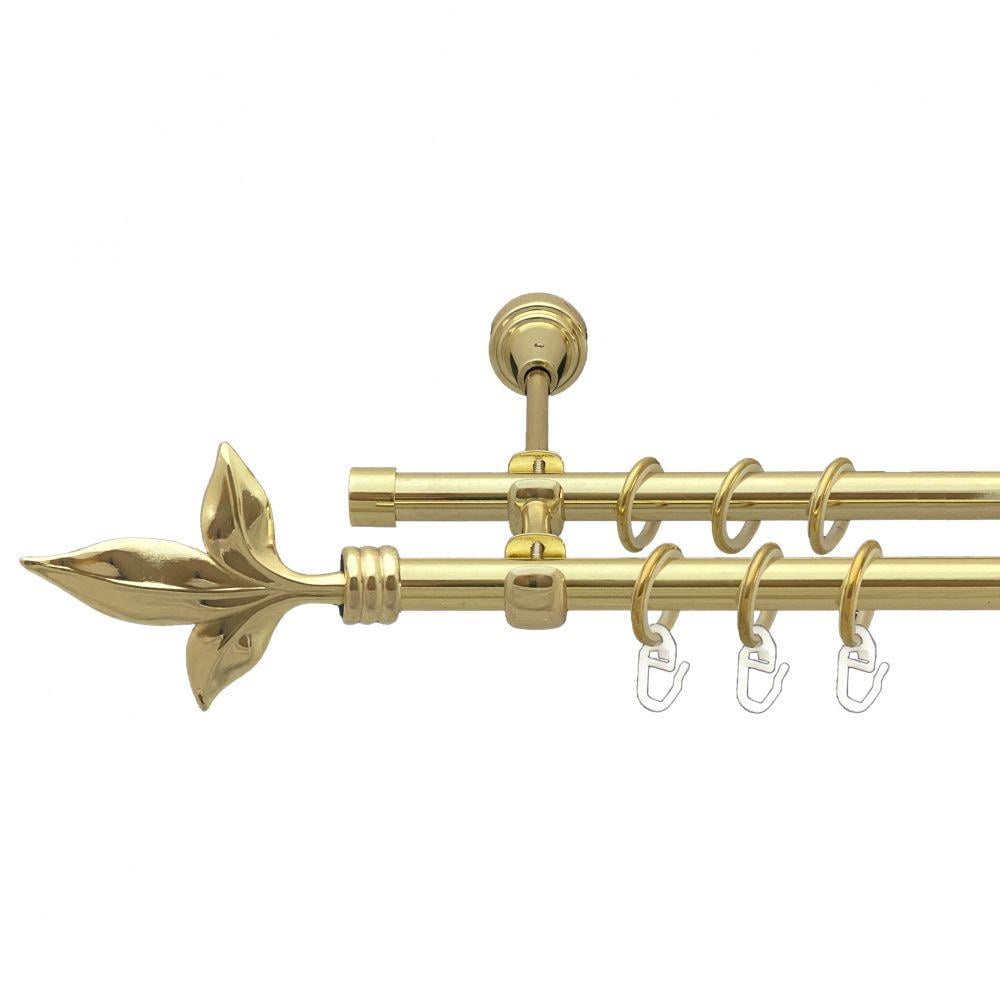 Карниз металлический Orvit Лист Лилии двухрядный открытый/гладкая труба/кольцо металлическое Золото 16/16 мм 160 см (00-00014227)
