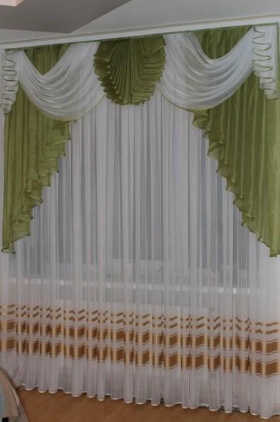 Ламбрекен на карниз в гостиную Фиалка шифон 2 м Зеленый (25651012)