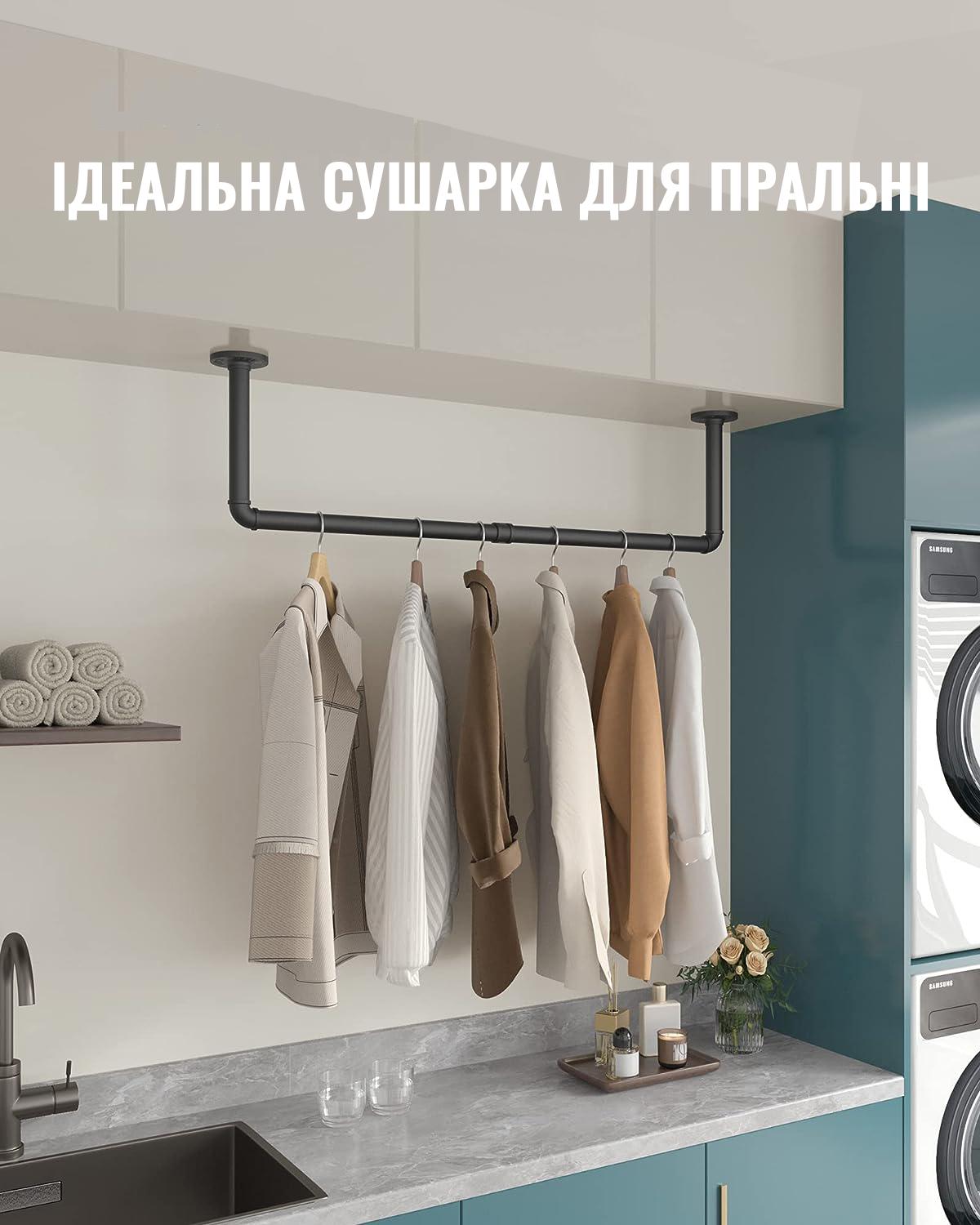 Вішалка для одягу DOAKT Loft настінна промислова сталева 96,3 см Black (TR-LOFT-BK) - фото 4