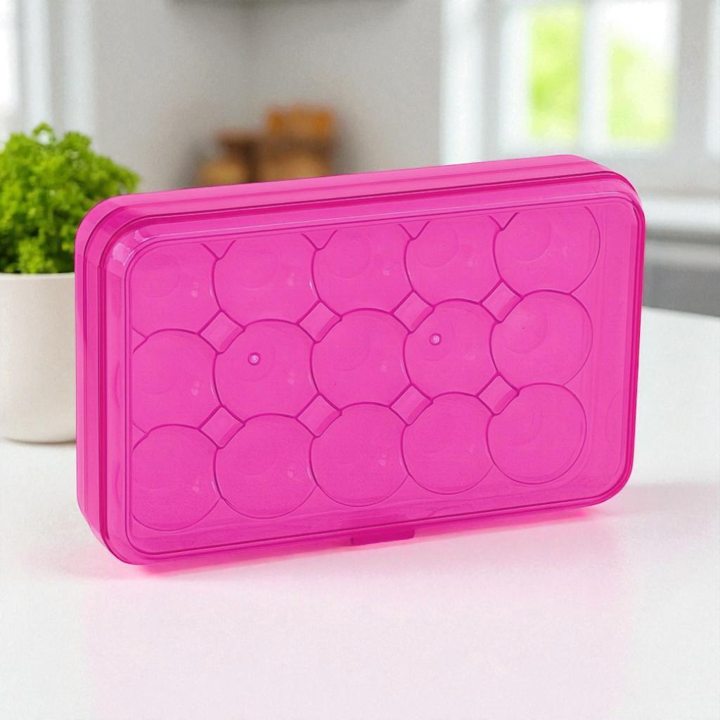 Лоток для пластиковых яиц в холодильник с крышкой 15 ячеек Розовый (28605272)