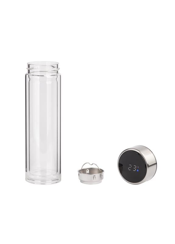 Бутылка-термос стеклянная с двойными стенками и датчиком тепла Tee 350 мл Серебряный (404641)