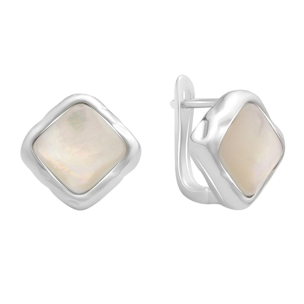 Серебряные серьги-квадраты с натуральным перламутром