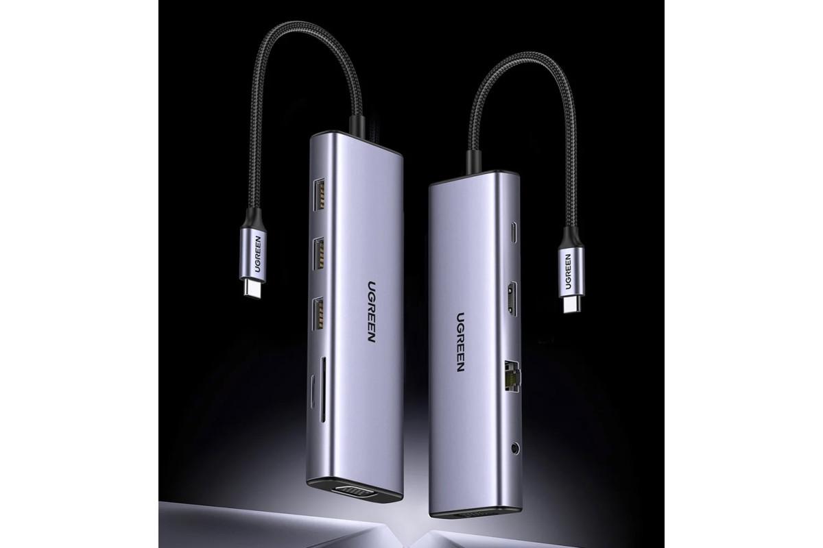 Концентратор UGREEN CM498 Type-C и 4K HDMI/VGA/RJ45/SD и TF/USB 3.0 PD 100W для MacBook HP Grey (15601) - фото 5